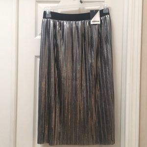 Silver/Pewter Pleated Midi Skirt